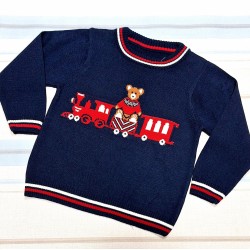 Детски пуловер в тъмносиньо Мечето и влакчето Детски пуловер в тъмносиньо Мечето и влакчето