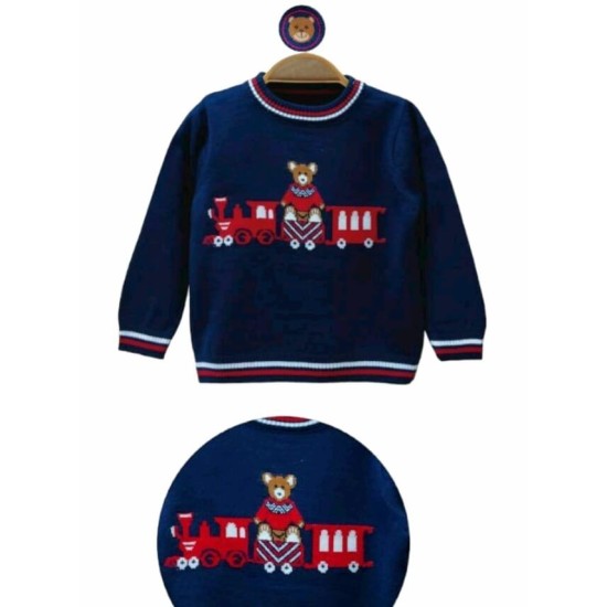 Детски пуловер в тъмносиньо ,,Мечето и влакчето Детски пуловер в тъмносиньо ,,Мечето и влакчето