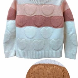 Детски пуловер от меко плетиво в бяло и розово на сърчица Детски пуловер от меко плетиво в бяло и розово на сърчица