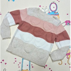 Детски пуловер от меко плетиво в бяло и розово на сърчица Детски пуловер от меко плетиво в бяло и розово на сърчица