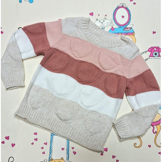 Детски пуловер от меко плетиво в бяло и розово на сърчица Детски пуловер от меко плетиво в бяло и розово на сърчица