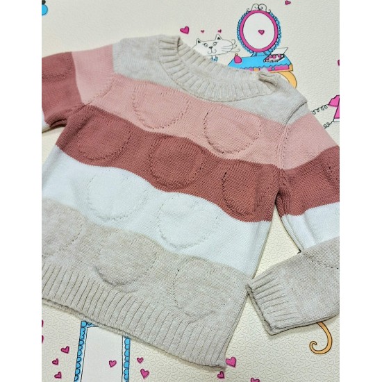 Детски пуловер от меко плетиво в бяло и розово на сърчица Детски пуловер от меко плетиво в бяло и розово на сърчица
