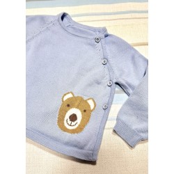 Бебешки пуловер от фино плетиво в синьо с мече Бебешки пуловер от фино плетиво в синьо с мече