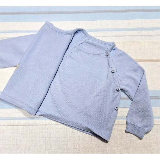 Бебешки пуловер от фино плетиво в синьо с мече Бебешки пуловер от фино плетиво в синьо с мече