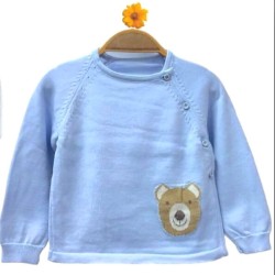 Бебешки пуловер от фино плетиво в синьо с мече Бебешки пуловер от фино плетиво в синьо с мече