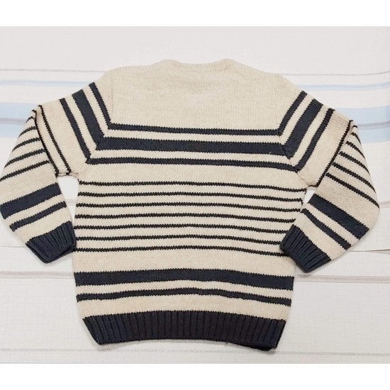Детски мек пуловер в бежово райе с фина вълна Детски мек пуловер в бежово райе с фина вълна