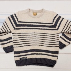 Детски мек пуловер в бежово райе с фина вълна Детски мек пуловер в бежово райе с фина вълна