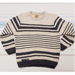 Детски мек пуловер в бежово райе с  фина вълна