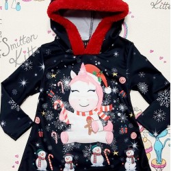 Детска Коледна рокля с качулка Еднорог Детска Коледна рокля с качулка Еднорог