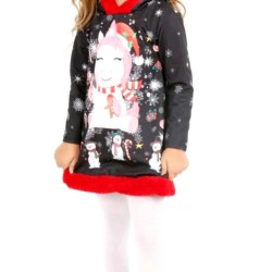 Детска Коледна рокля с качулка  Еднорог