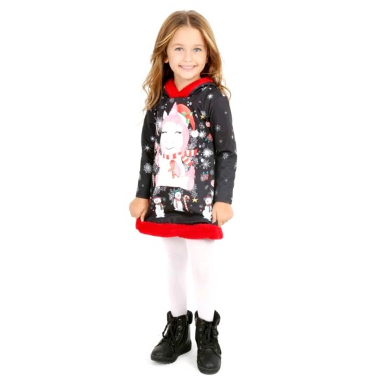 Детска Коледна рокля с качулка Еднорог Детска Коледна рокля с качулка Еднорог