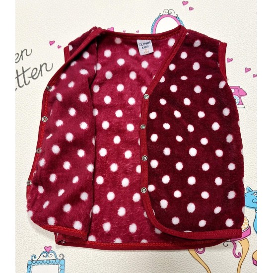Детски елек в бордо на бели точки