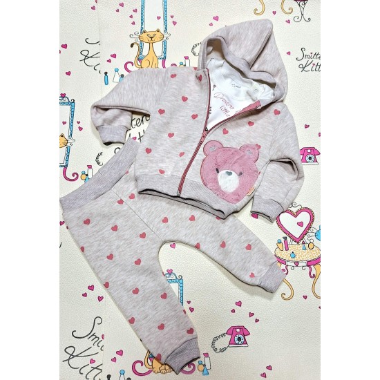 Ватиран детски комплект в бежово на сърчица  Веселото мече