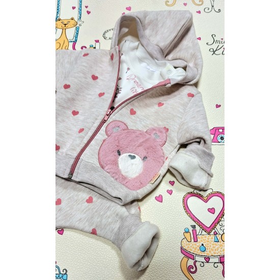 Ватиран детски комплект в бежово на сърчица  Веселото мече