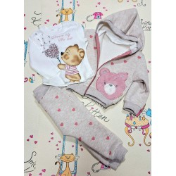 Ватиран детски комплект в бежово на сърчица  Веселото мече