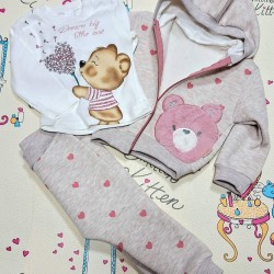 Ватиран детски комплект в бежово на сърчица Веселото мече Ватиран детски комплект в бежово на сърчица Веселото мече