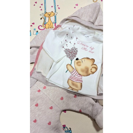 Ватиран детски комплект в бежово на сърчица  Веселото мече