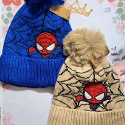 Детска плетена шапка в синьо или бежово Спайдърмен Детска плетена шапка в синьо или бежово Спайдърмен
