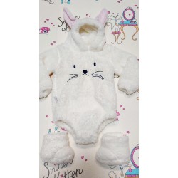 Пухкаво бяло боди с ушички с терлички Пухкаво бяло боди с ушички с терлички