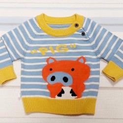 Бебешки пуловер PIGSY в светло синьо и жълто Бебешки пуловер PIGSY в светло синьо и жълто