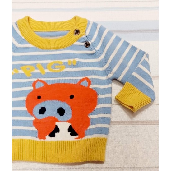 Бебешки пуловер PIGSY в светло синьо и жълто Бебешки пуловер PIGSY в светло синьо и жълто