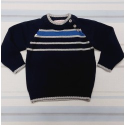 Детски памучен пуловер в тъмносиньо райе