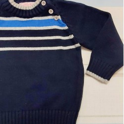 Детски памучен пуловер в тъмносиньо райе