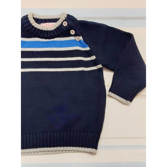 Детски памучен пуловер в тъмносиньо райе