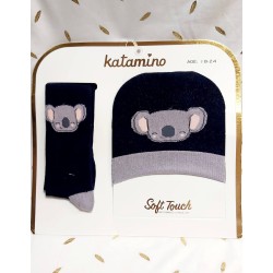 Бебешки комплект от шапка и чорапогащник в тъмносиньо Коала Бебешки комплект от шапка и чорапогащник в тъмносиньо Коала