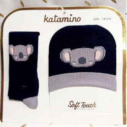 Бебешки комплект от шапка и чорапогащник в тъмносиньо Коала Бебешки комплект от шапка и чорапогащник в тъмносиньо Коала