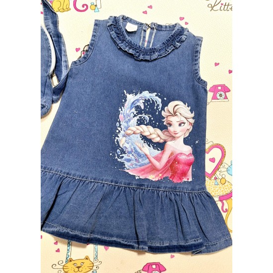 Детска дънкова рокля с раница ,,Елза от Замръзналото кралство