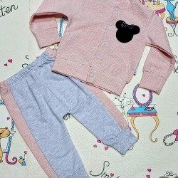 Бебешки комплект в розово с нежна златиста нишка  Мини Маус