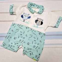 Бебешки летен ромпър/гащеризон в зелено и бяло Врабчета Бебешки летен ромпър/гащеризон в зелено и бяло Врабчета