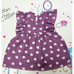 Детска лятна памучна рокля в лилаво на бели сърца Детска лятна памучна рокля в лилаво на бели сърца