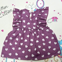 Детска лятна памучна рокля в лилаво на бели сърца
