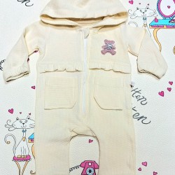 Бебешки гащеризон в кремаво с качулка  Бебино