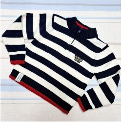 Детски плетен пуловер в тъмносиньо и бяло райе Детски плетен пуловер в тъмносиньо и бяло райе