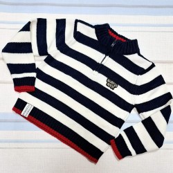 Детски плетен пуловер в тъмносиньо и бяло райе Детски плетен пуловер в тъмносиньо и бяло райе