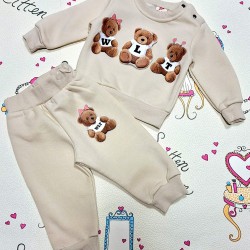 Бебешки ватиран комплект в бежово с 3Д  Меченца