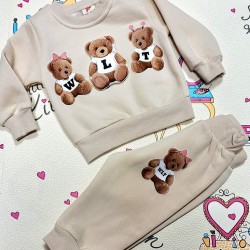 Бебешки ватиран комплект в бежово с 3Д  Меченца