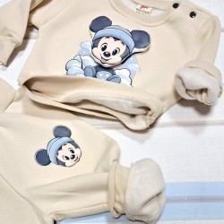 Бебешки ватиран комплект в бежово 3Д с Мики Маус