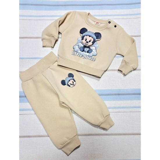 Бебешки ватиран комплект в бежово 3Д с Мики Маус