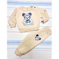 Бебешки ватиран комплект в бежово 3Д с Мики Маус