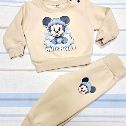 Бебешки ватиран комплект в бежово 3Д с Мики Маус Бебешки ватиран комплект в бежово 3Д с Мики Маус