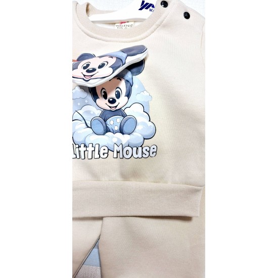 Бебешки ватиран комплект в бежово 3Д с Мики Маус