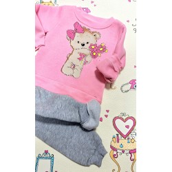 Детски ватиран комплект в розово и сиво  Мече с цветя