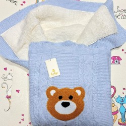 Луксозно зимно бебешко пухкаво одеяло в синьо  Мечо