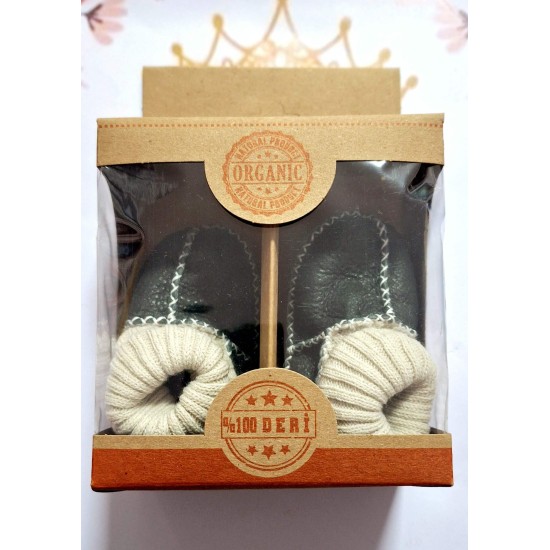 Бебешки буйки от естествена кожа и пухкава подплата в графит