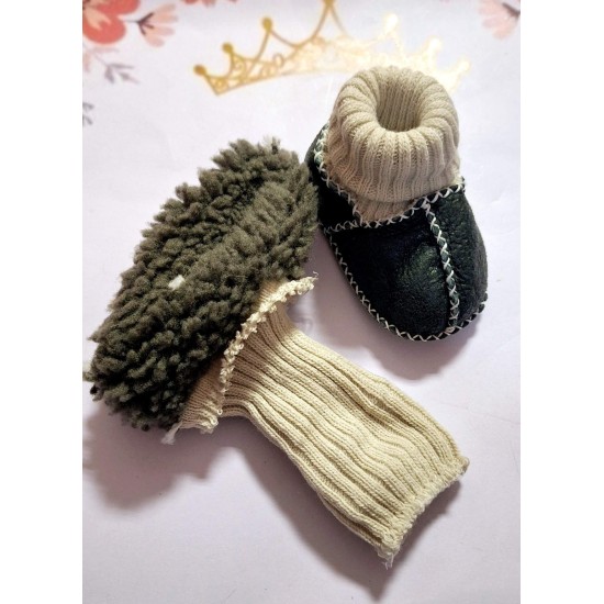 Бебешки буйки от естествена кожа и пухкава подплата в графит