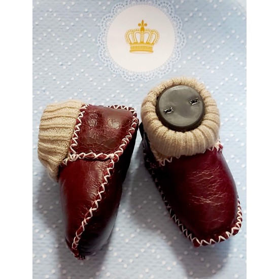 Бебешки буйки с пухкава подплата от естествена кожа в бордо